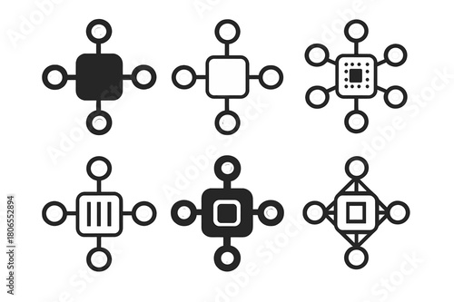 Nanotech Logo Variations. Nanotechnology. Icon set. Set Logo of nanotechnology: nano sensor. harmonious logo variations of the same emblematic concept, each
