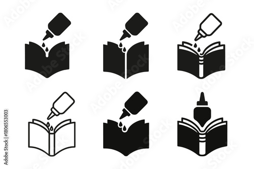 Bookbinding Logo Variations. Bookbinding. Icon set. Set Logo of Bookbinding: perfect binding glue on spine. harmonious logo variations of the same emblematic