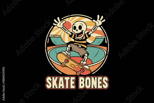 Skeleton Skater Riding a Skateboard in a Skatepark.