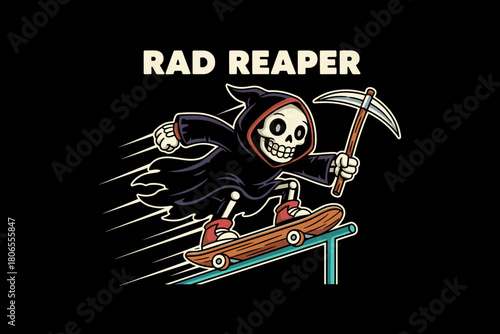 Rad Reaper Skateboarder Grim Reaper Illustration.