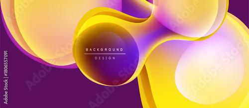 Abstract fluid shapes blend, creating vibrant yellow, purple gradients. Modern design features text background, design. Smooth curves dominate composition.