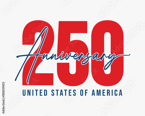 250 years anniversary greeting card to celebrate Independence Day of America on 4th of July. 250 anniversary logos, sticker, label, tag for banner, poster.