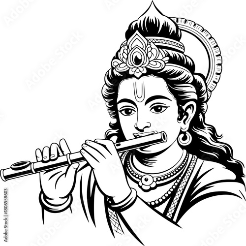 Melody Divine: An illustration of a serene figure playing a flute, exuding peace and spirituality. The image showcases intricate details and evokes a sense of tranquility.
