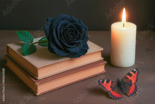 Wallpaper Mural Ricordo di un Libro , Rosa Nera vellutata e Candela Torontodigital.ca