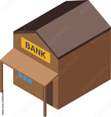 Isometric view of a classic wild west bank building, highlighting the financial institutions in frontier settlements