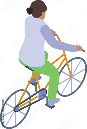 Woman enjoying a leisurely bike ride, promoting eco friendly transportation and a healthy lifestyle