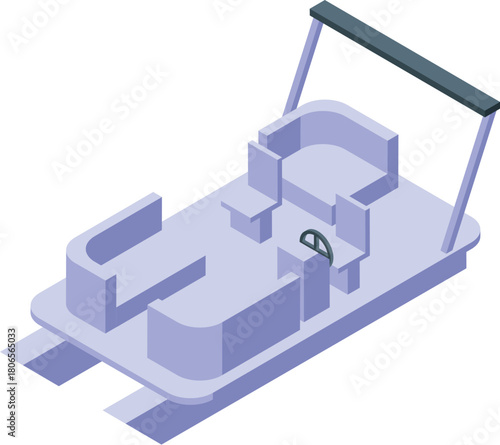 Pedal boat floating on water, featuring a steering wheel, canopy, and seats, ideal for leisurely lake outings