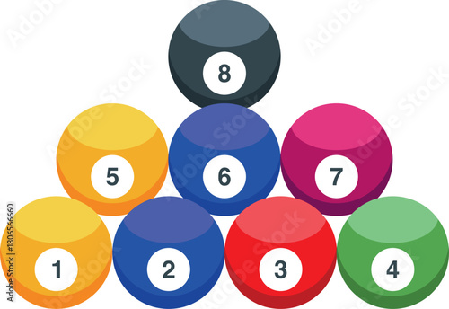 Colorful billiard balls arranged in a triangle, ready for the break shot