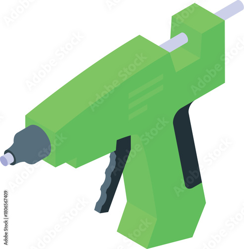 Green glue gun heating up, ready for repairing, crafting, and creating various projects