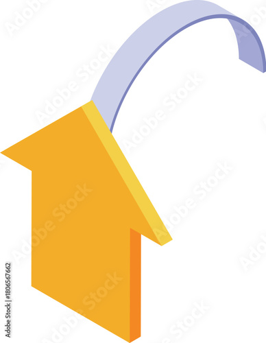 Upward arrow shaped like a house with an elastic strap representing growth in real estate market