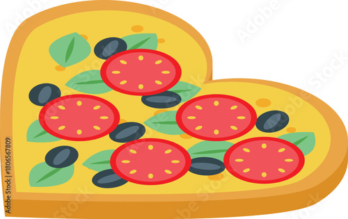 Delicious heart shaped pizza with tomatoes, olives and basil is perfect for valentine's day or any romantic occasion