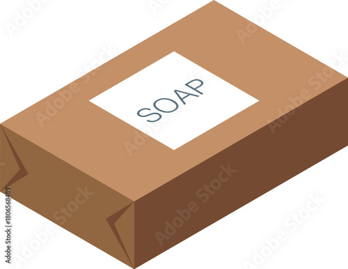 Soap packaging box made of cardboard presenting isometric projection for cleaning and hygiene