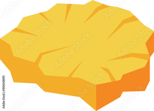 Ripe pineapple slice isolated on white background, showing its texture and vivid yellow color