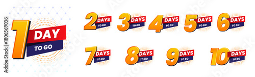 Days To Go Countdown banner template design. Countdown left days banner time sale. 1,2,3,4,5,6,7,8,9,10,20 days left countdown icon. vector