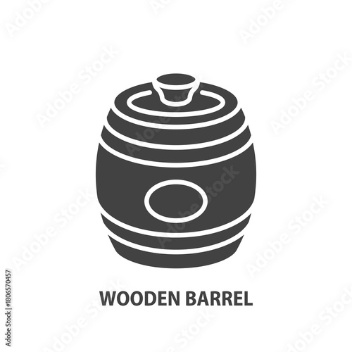 Wooden barrel glyph icon. Vector illustration of barrel with honey.