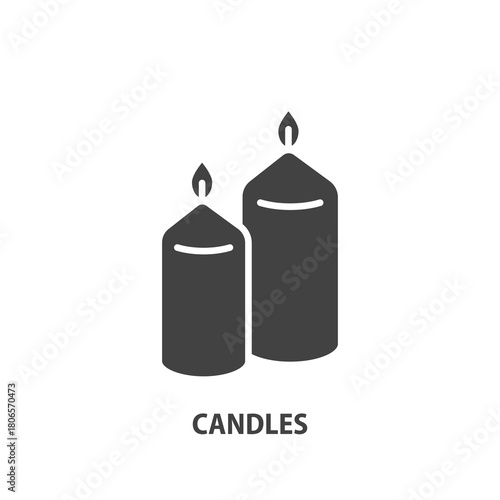 Candle glyph icon. Two burning candles with beeswax. Vector illustration.