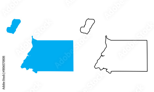 Equatorial Guinea country map. Map in various outline and blue silhouette styles	