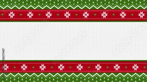 Christmas Knitted Ugly Sweater Background. Red Green White Nordic Style.