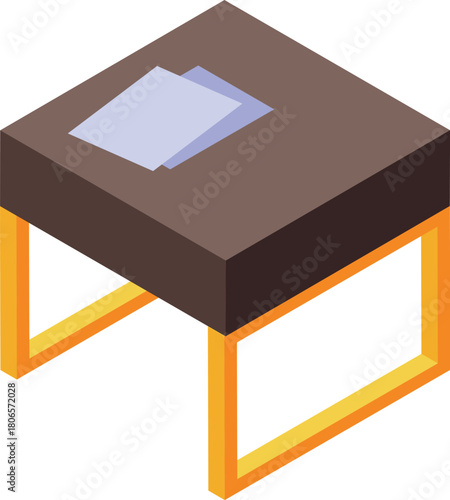 Isometric view of a voting booth with ballot papers, symbolizing democratic elections and civic participation