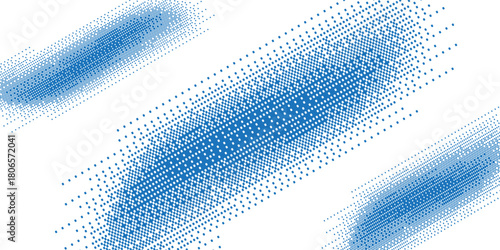 Black halftone dots. Faded granite texture. Italic concept. Pop art comic style is trending. Three strokes. Abstract concept design. Vector illustration.