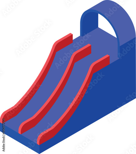 Isometric view of a double slide, offering thrilling fun for kids at a playground, perfect for children's entertainment and recreation