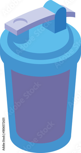 Blue shaker bottle isometric icon represents sports nutrition, protein shakes, and gym lifestyle