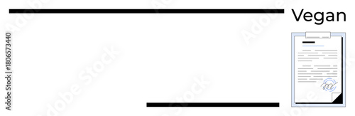 Official document on clipboard with visible seal and text, emphasizing vegan certification. Ideal for authenticity, certification, documentation, approval, veganism, verification, legal compliance