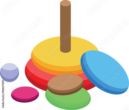 Stacking rings toy promoting early childhood development through play, enhancing fine motor skills and problem solving abilities