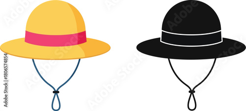 Two hats in contrasting colors a yellow and a black design