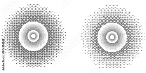 Background of circular distributed halftone dots. Halftone effect pattern. Circle dots isolated on a white background. Black and wihte color combination.