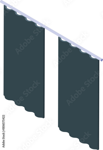 Two gray curtains hanging on a metal rod, creating a simple and elegant window covering