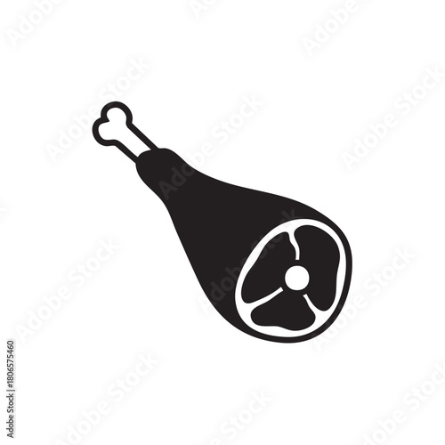 Ham Leg Icon, Simple Black Glyph Silhouette. Cured Pork Meat Vector Illustration for Butcher Shop, Deli, or Grocery Store.
