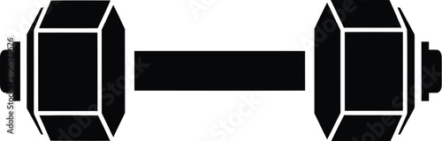 Simple black and white illustration of a classic dumbbell for fitness