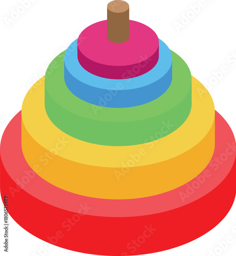 Stacking rings toy with vibrant rainbow colors, perfect for engaging children in educational play and developing essential skills