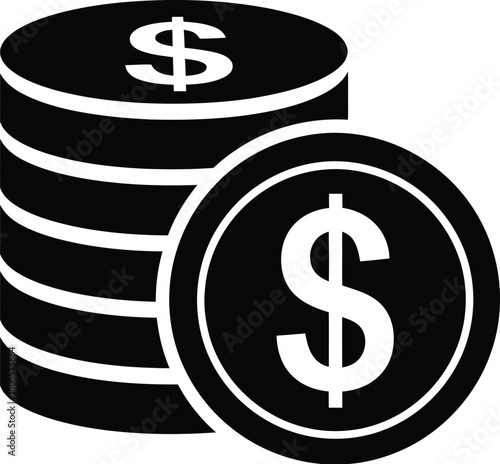 A stack of coins with dollar signs representing wealth and finance