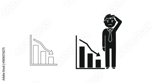Business loss concept with sad man and falling graph illustration