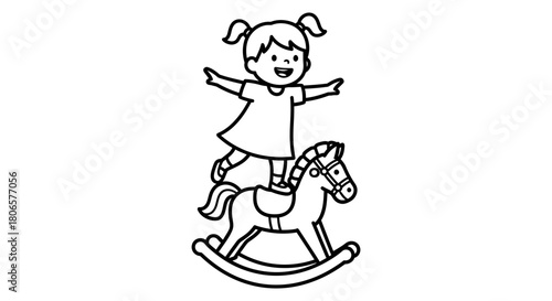 Girl on rocking horse coloring page for kids fun activity