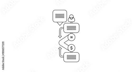 Process flow diagram with worker and money symbol illustration