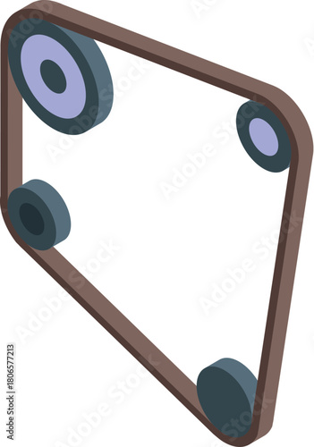 Timing belt rotating and connecting multiple pulleys, ensuring synchronized operation within an engine system