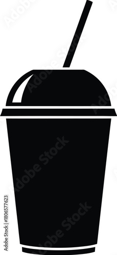 A simple black and white illustration of a drink with a straw