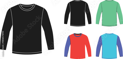 Variety of long sleeve shirts in different colors displayed for apparel design