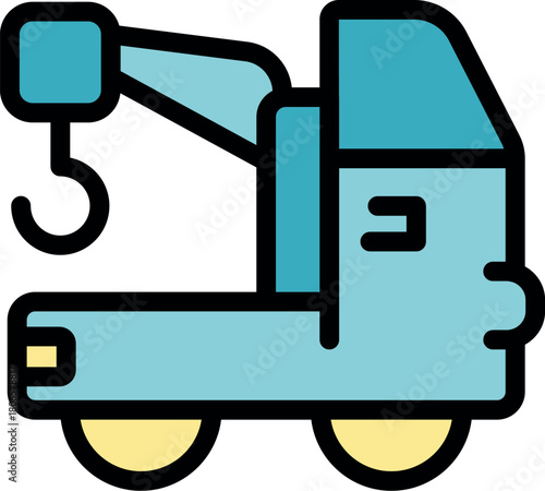 Tow truck equipped with a crane and lifting hook, prepared for providing roadside assistance and towing services