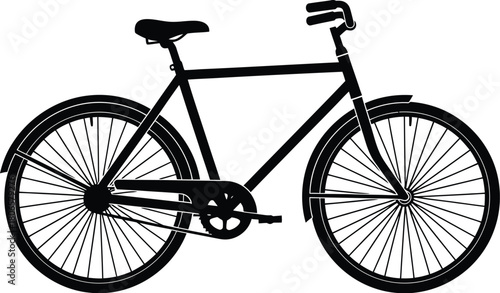 A simple black silhouette of a classic bicycle with visible details