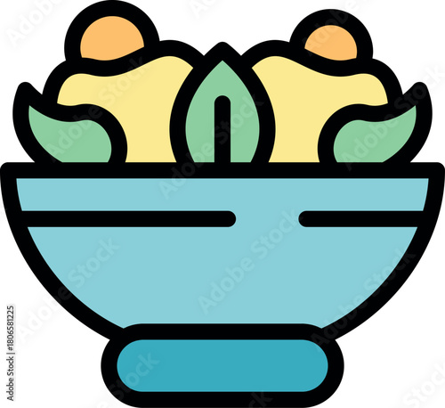 Salad with croutons and basil leaves served in a bowl, representing healthy food and balanced diet