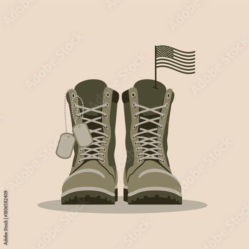 Honoring service and sacrifice with military boots and an American flag, a powerful symbol of patriotism and remembrance this Memorial Day.