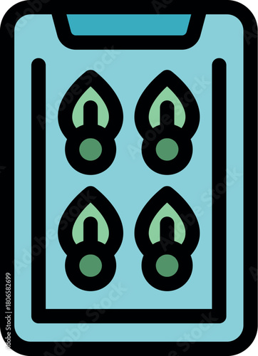 Smartphone app displaying four seeds at different stages of germination