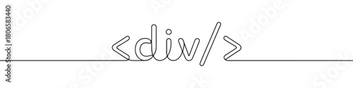 A continuous one-line drawing of an HTML div tag, representing web development and coding