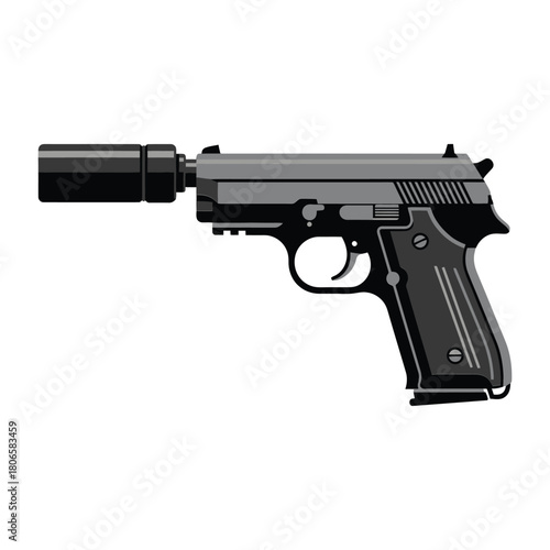 Sleek handgun with silencer offering tactical advantage for defense, security, or action illustration, originally scalable vector graphics