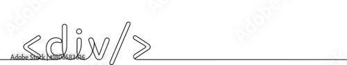 A continuous one-line drawing of an HTML div tag, representing web development and coding