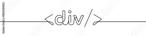 A continuous one-line drawing of an HTML div tag, representing web development and coding